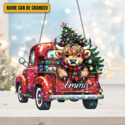 Highland Cow Truck Christmas – Personalized Hologram Ornament