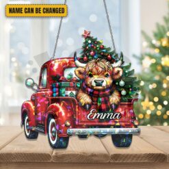 Highland Cow Truck Christmas – Personalized Hologram Ornament