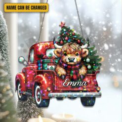 Highland Cow Truck Christmas Personalized Hologram Ornament 3