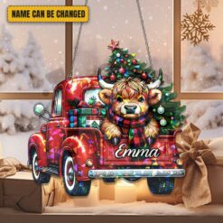 Highland Cow Truck Christmas Personalized Hologram Ornament 4