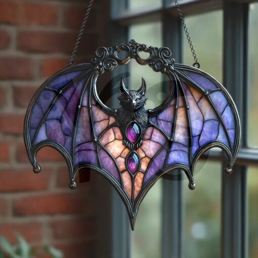 Mystical Purple Bat Acrylic Window Halloween Ornament