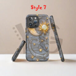 Mystical Sun Moon Stained Glass Tough Case for iPhone Samsung Dual Layer Protective Phone Cover 5