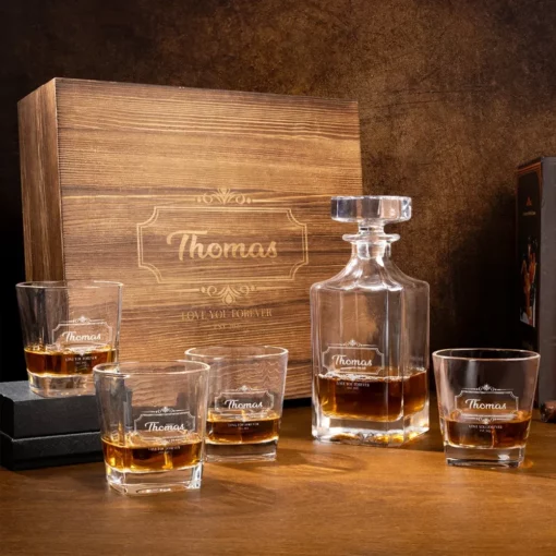 Personalised Vintage Border Whiskey Decanter with Engraved Name Text and Date Birthday Anniversary Gift for Liquor Lovers