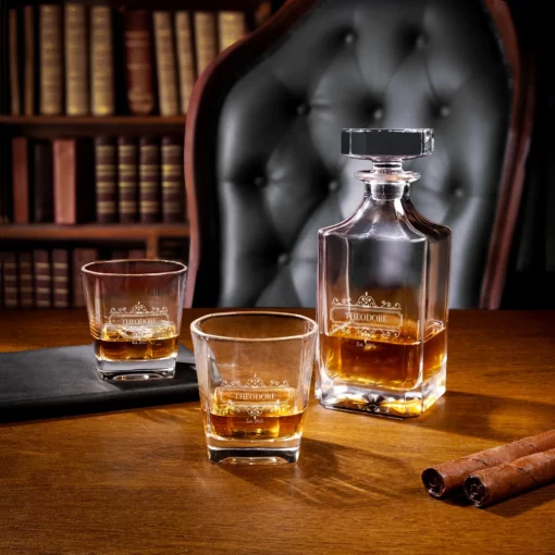 Personalised Vintage Border Whiskey Decanter with Engraved Name Text and Date Birthday Anniversary Gift for Liquor Lovers