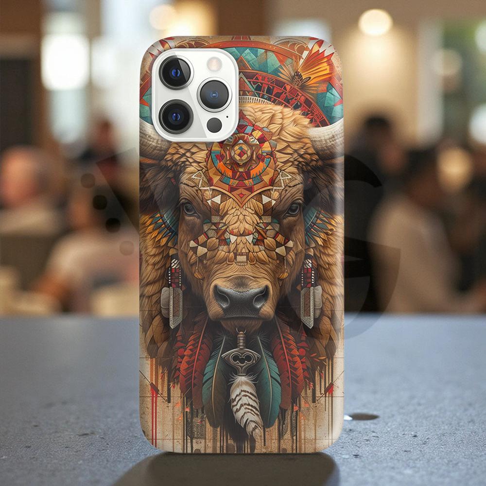 Native Bull With Feather And Key Native American Phone Case Native Bull With Feather And Key Native American Phone Case