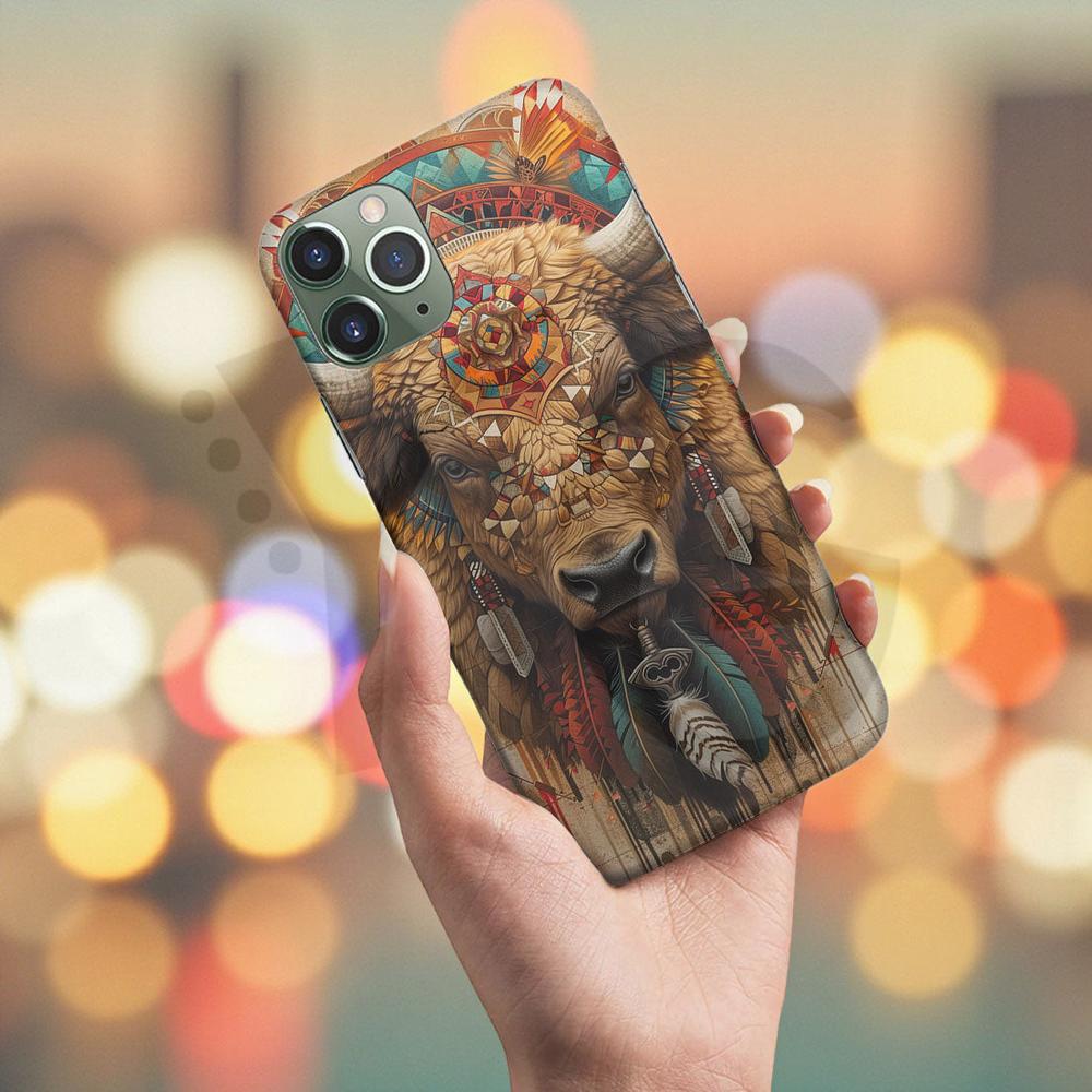 Native Bull With Feather And Key Native American Phone Case Native Bull With Feather And Key Native American Phone Case