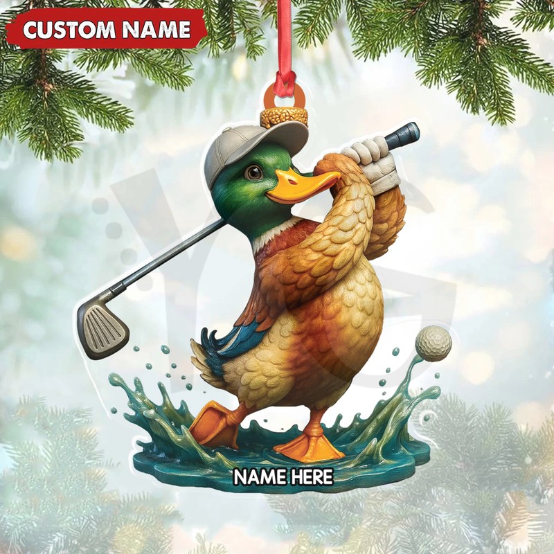 Duck Golf Funny Christmas Ornament Duck Golf Funny Christmas Ornament