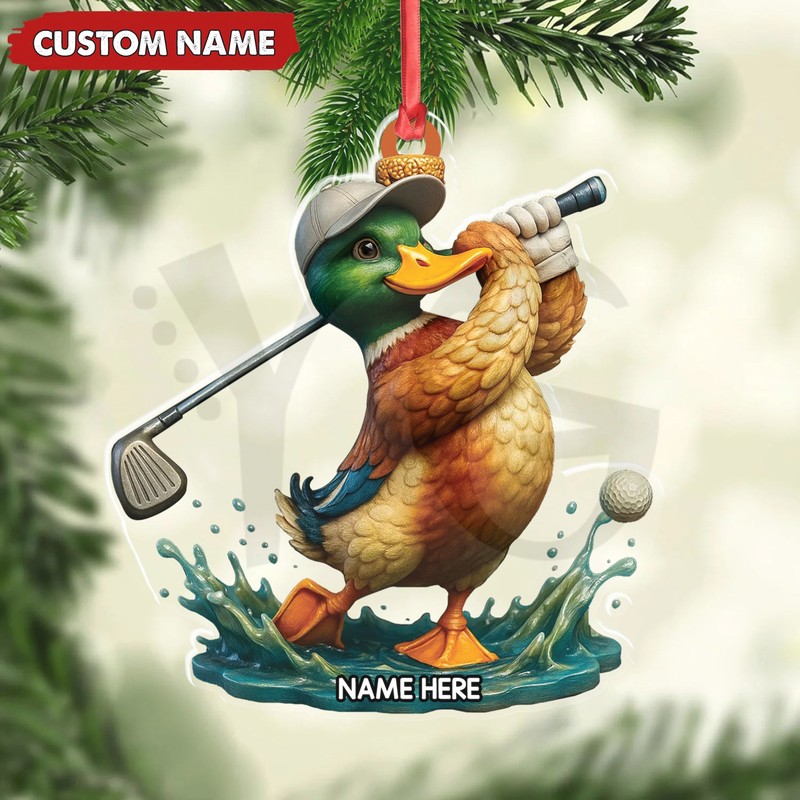 Duck Golf Funny Christmas Ornament Duck Golf Funny Christmas Ornament