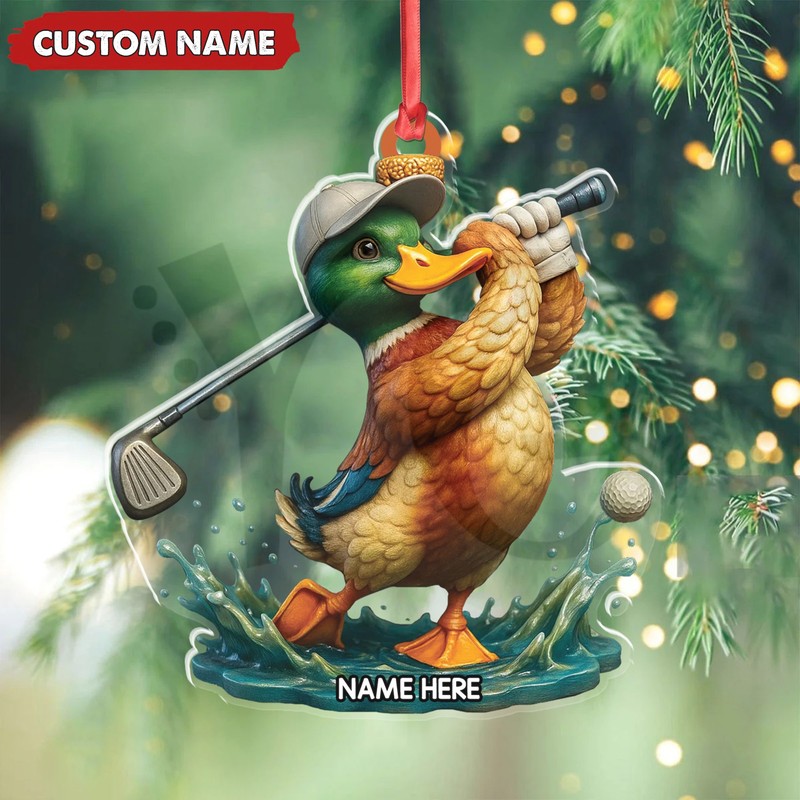 Duck Golf Funny Christmas Ornament Duck Golf Funny Christmas Ornament