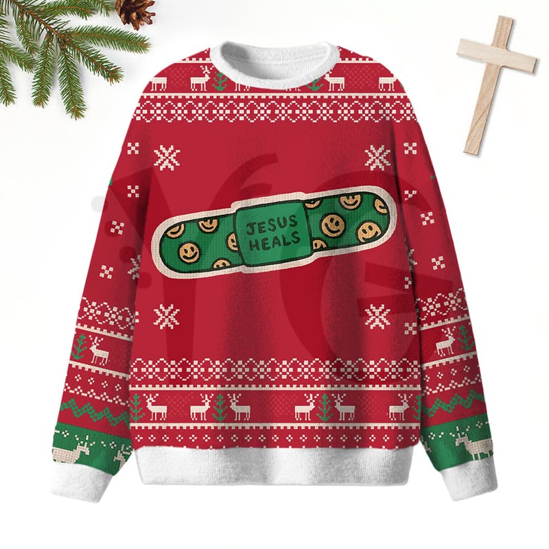 Jesus Heals Red Smile Christian Limited Edition Sweater Jesus Heals Red Smile Christian Limited Edition Sweater