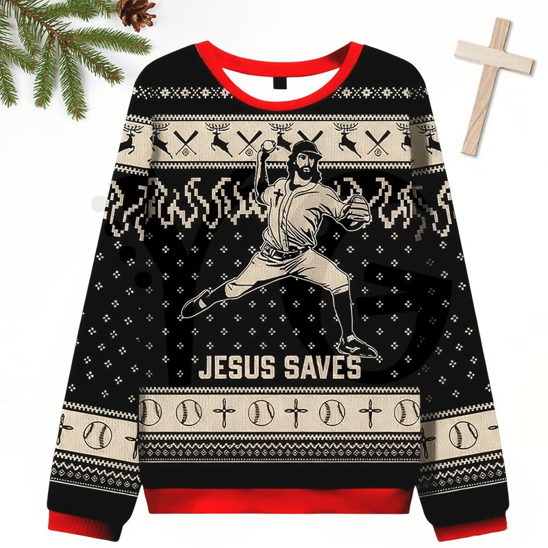 Jesus Saves Christmas Baseball 2025 Limited Edition Sweater Jesus Saves Christmas Baseball 2025 Limited Edition Sweater