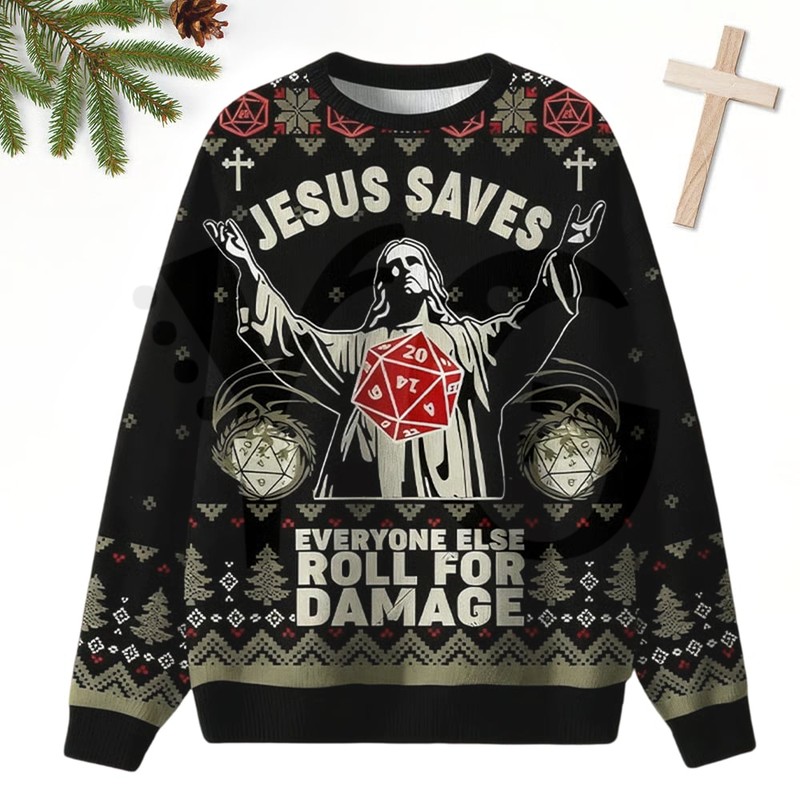Jesus Saves Everyone Else Roll For Damage 2026 Limited Edition Sweater Jesus Saves Everyone Else Roll For Damage 2026 Limited Edition Sweater