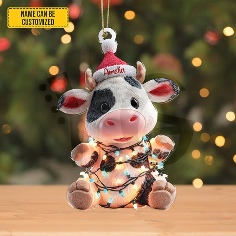 Personalized Cute Christmas Cow Ornament Personalized Cute Christmas Cow Ornament