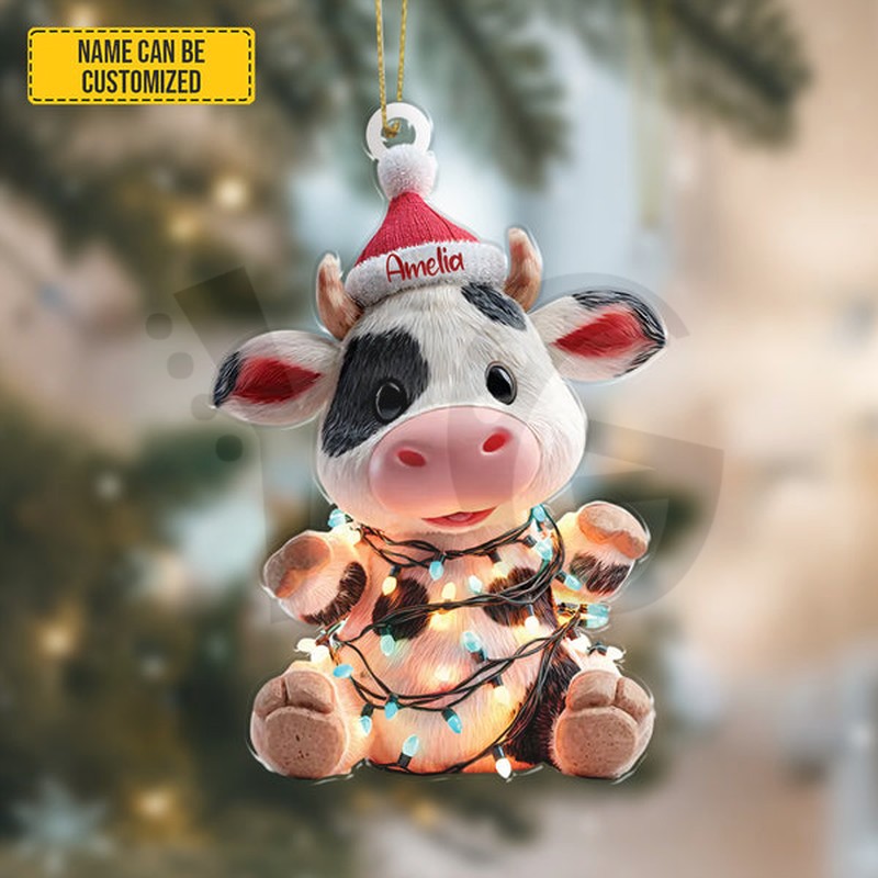 Personalized Cute Christmas Cow Ornament Personalized Cute Christmas Cow Ornament