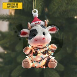 Personalized Cute Christmas Cow Ornament 3