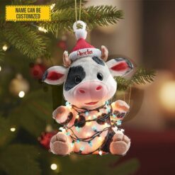 Personalized Cute Christmas Cow Ornament 4