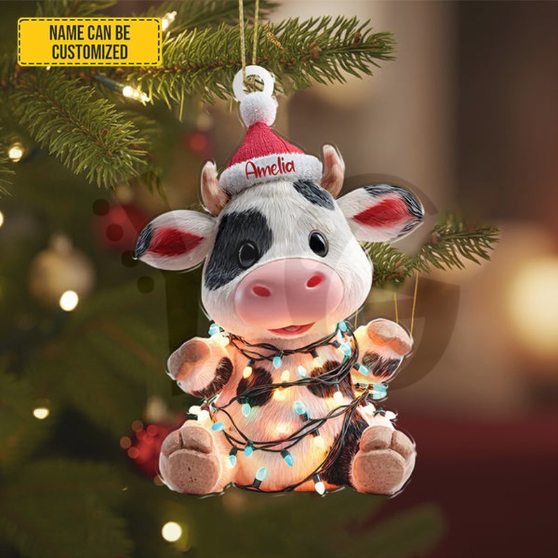 Personalized Cute Christmas Cow Ornament Personalized Cute Christmas Cow Ornament