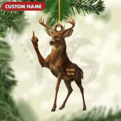 Personalized Funny Deer Buck Fukin’ Finger Hunting Acrylic Christmas Ornament