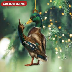 Personalized Funny Duck Fukin Finger Hunting Acrylic Christmas Ornament 4