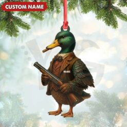 Personalized Funny Duck Hunter With Gun Ornament