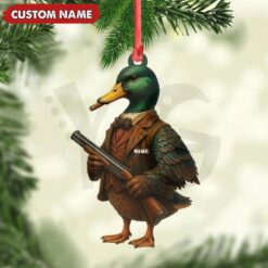 Personalized Funny Duck Hunter With Gun Ornament