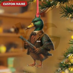 Personalized Funny Duck Hunter With Gun Ornament 3