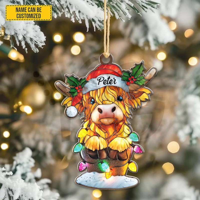Personalized Highland Cow Christmas Ornament Personalized Highland Cow Christmas Ornament