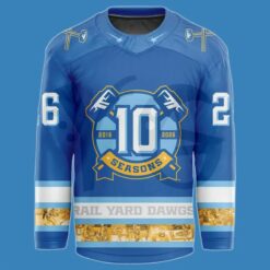 Roanoke Rail Yard Dawgs 10 Year Anniversary Hockey Jersey 5