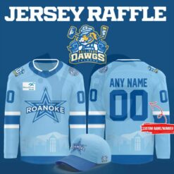 Roanoke Rail Yard Dawgs Personalized Light Blue Hockey Jersey Roanoke Rail Yard Dawgs Personalized Light Blue Hockey Jersey