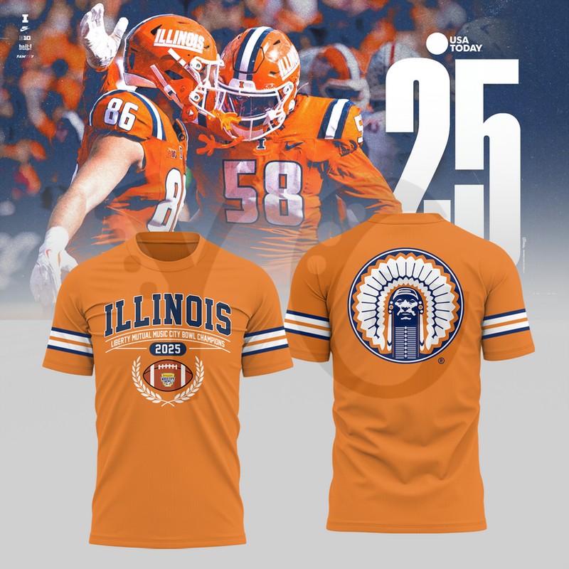Illinois Fighting Illini 2025 LIBERTY MUTUAL MUSIC CITY BOWL CHAMPIONS Shirt Collection Illinois Fighting Illini 2025 LIBERTY MUTUAL MUSIC CITY BOWL CHAMPIONS Shirt Collection