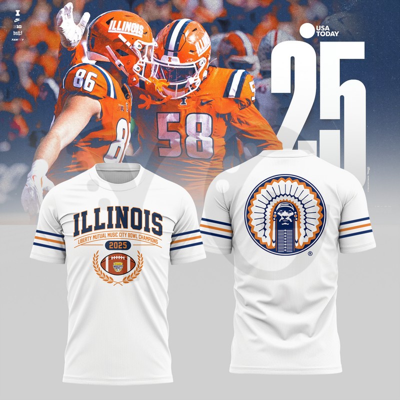 Illinois Fighting Illini 2025 LIBERTY MUTUAL MUSIC CITY BOWL CHAMPIONS Shirt Collection Illinois Fighting Illini 2025 LIBERTY MUTUAL MUSIC CITY BOWL CHAMPIONS Shirt Collection