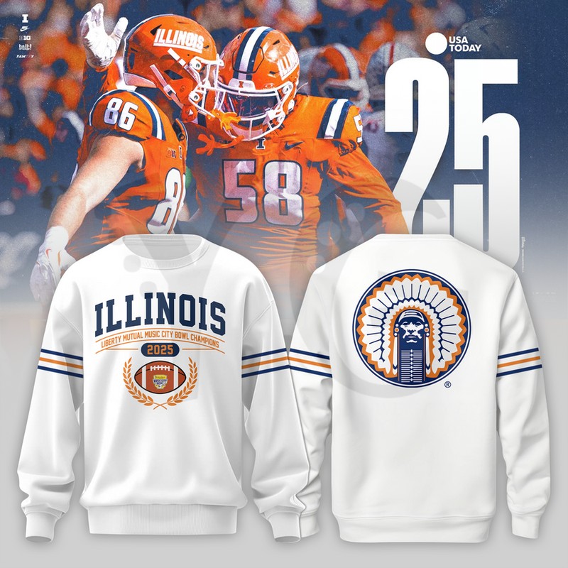 Illinois Fighting Illini 2025 LIBERTY MUTUAL MUSIC CITY BOWL CHAMPIONS Shirt Collection Illinois Fighting Illini 2025 LIBERTY MUTUAL MUSIC CITY BOWL CHAMPIONS Shirt Collection