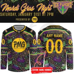 Pensacola Ice Flyers 2026 Mardi Gras Night Hockey Jersey Pensacola Ice Flyers 2026 Mardi Gras Night Hockey Jersey