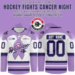 Waterloo Black Hawks Hockey Fights Cancer Special Edition Jersey