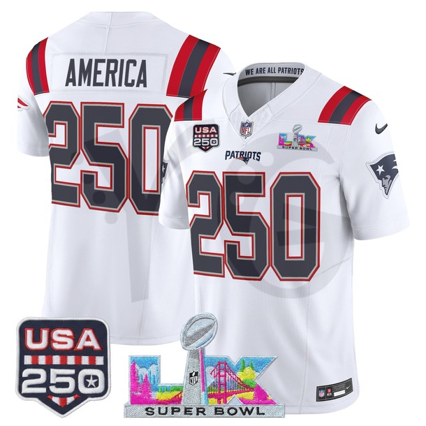 New England Patriots Super Bowl LX x United States 250th Anniversary Limited Edition Football Jersey New England Patriots Super Bowl LX x United States 250th Anniversary Limited Edition Football Jersey