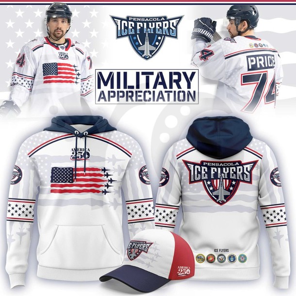 Pensacola Ice Flyers Military Appreciation x America250 Limited Edition Merch Pensacola Ice Flyers Military Appreciation x America250 Limited Edition Merch